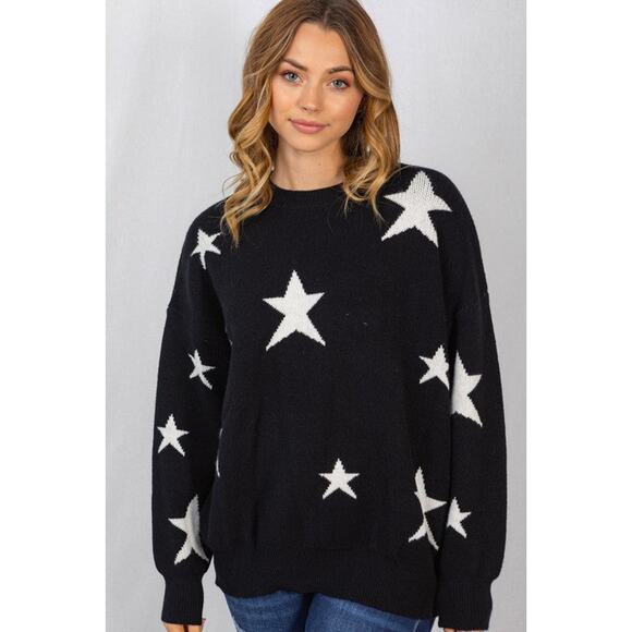 Star Bubble Sleeve Sweater-Black - Picture 3 of 3